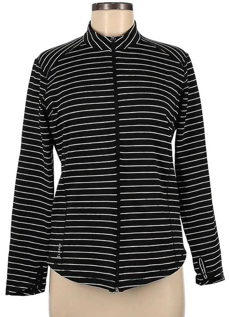 Lopez Black-And-White Striped Full-Zip Jacket – Sporty Layering Piece, Size M 1