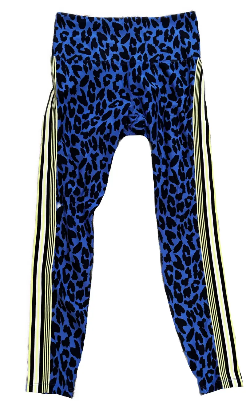 Lorna Jane Leopard Print Leggings – Blue, Black & Yellow Accents, Size L 1
