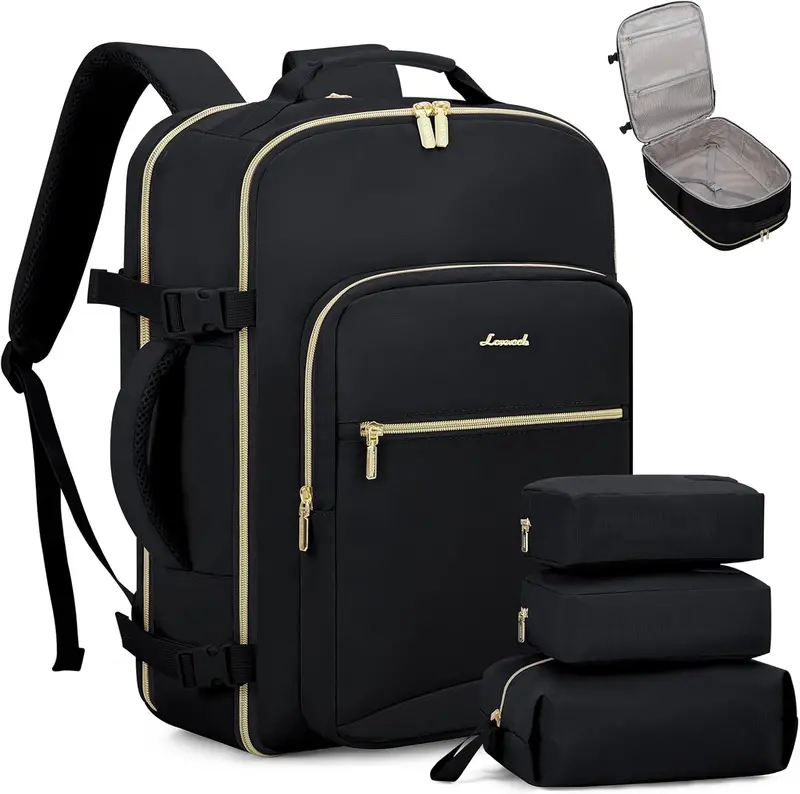 Lovevook Unisex 40L Airline-Approved Travel Backpack – Waterproof Carry-On With Packing Cubes & Laptop Compartment (Black) 1