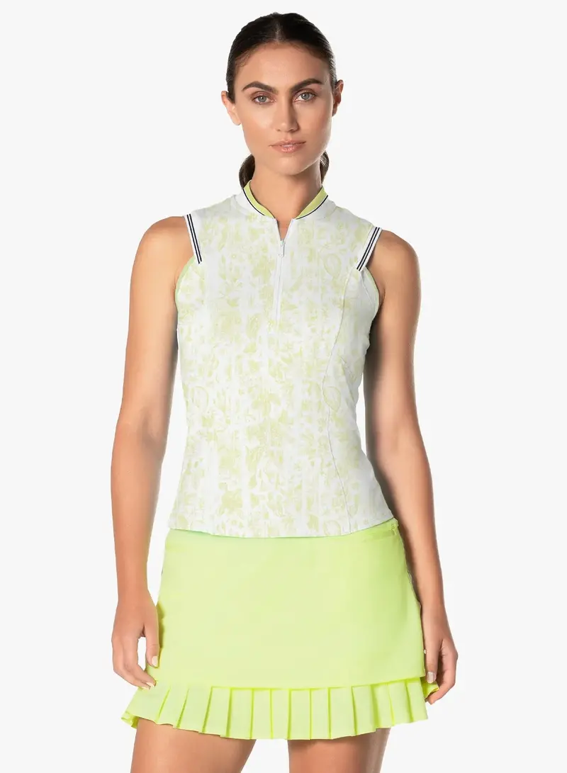 Lucky In Love Electric Toile Sleeveless Zip Tank – Lemon 1