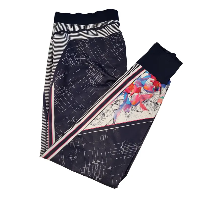 Lucky In Love Midnight Blueprint & Floral Joggers – Women'S Size M 1