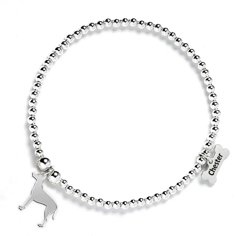 Manchester Terrier Silver Beaded Bracelet – Classic Dog Silhouette 1