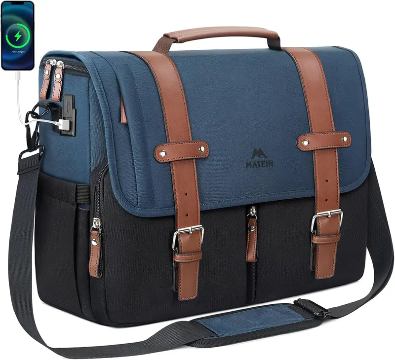 Matein Usb-Charging Messenger Bag – 15.6" Water-Resistant Crossbody Laptop Satchel For Commuting & Study 1
