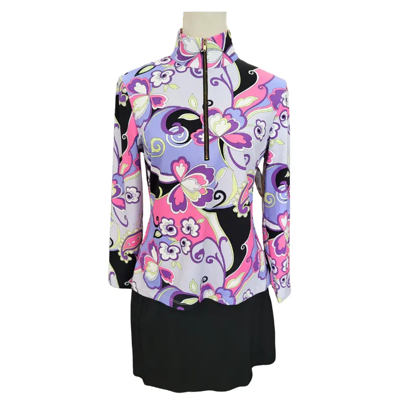 Melly M Paisley Golf Pullover For Women – Purple & Pink, Size M 1