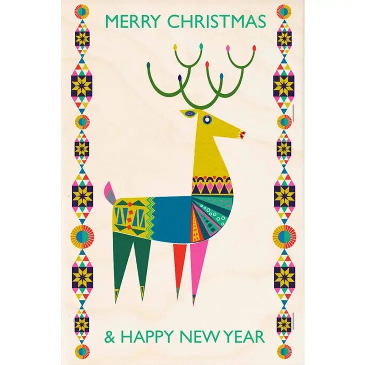 Merry Christmas & Happy New Year Wooden Holiday Card 1