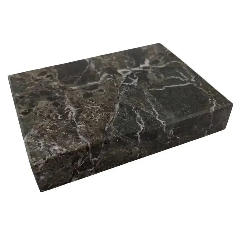 Minimalist Marble Display Base – White-Grey With Black Veining, 4" × 3" × 0.75", As-Is 1