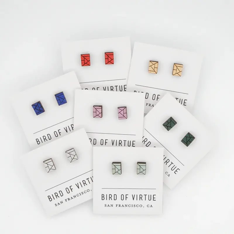 Minimalist Rectangle Wood Stud Earrings – Natural Finish 1
