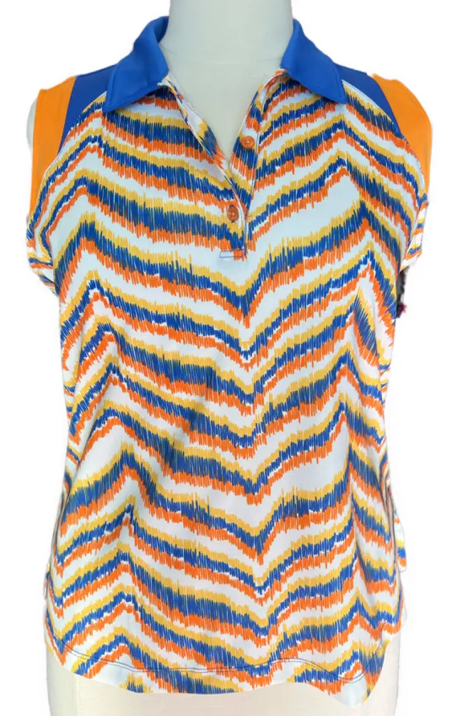 Monterey Club Sleeveless Golf Polo – Orange, Blue & White, Size Xl 1