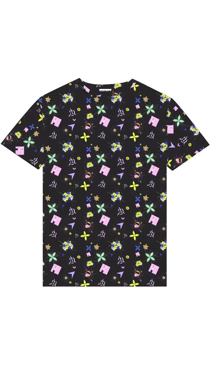 Mybrand Abstract All-Over Print T-Shirt In Black 1