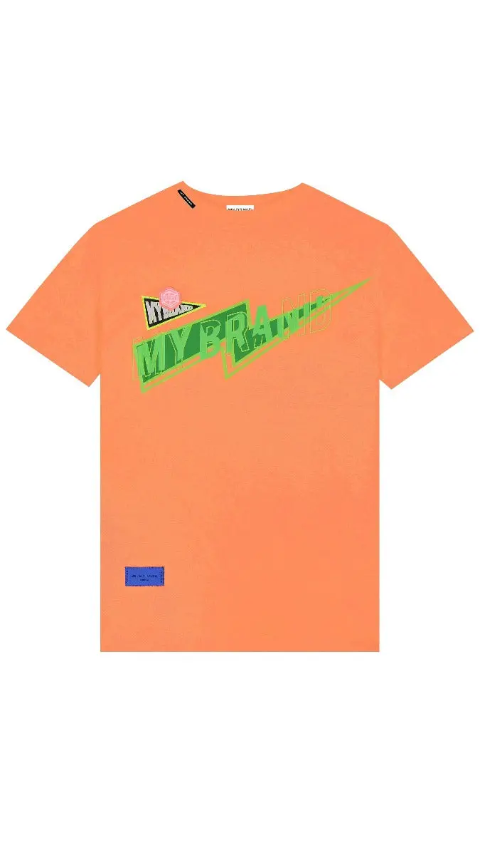 Mybrand Lightning Bolt Design T-Shirt In Neon Orange 1
