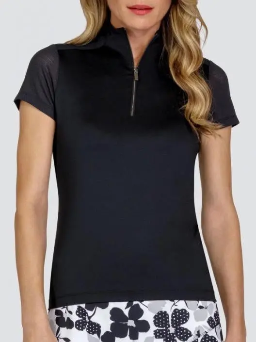 New Tail Activewear Nicah Golf Top In Black – Short Sleeve, Size M 1