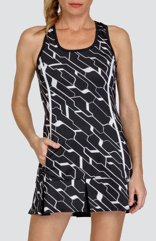 New Tail Kalindi Tennis Dress – 32" Length, Cascade Geo Onyx Print 1