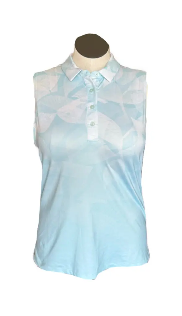 Nike Women'S Aqua And White Leaf-Print Sleeveless Golf Top – Size L 1
