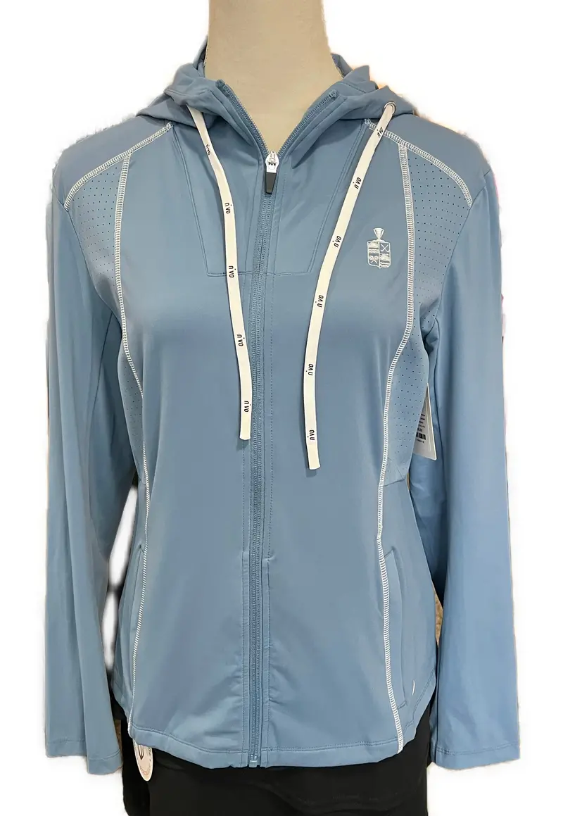 Nivo Sport Women'S Amara Blue Golf Cardigan Jacket – Soft Knit Layer With Subtle Branding, Msp $140 1