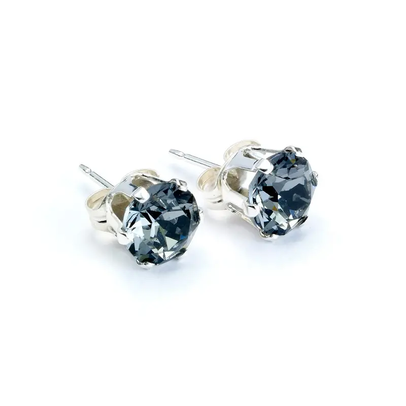 Onyx-Style Black Crystal Stud Earrings – Sterling Silver Setting 1