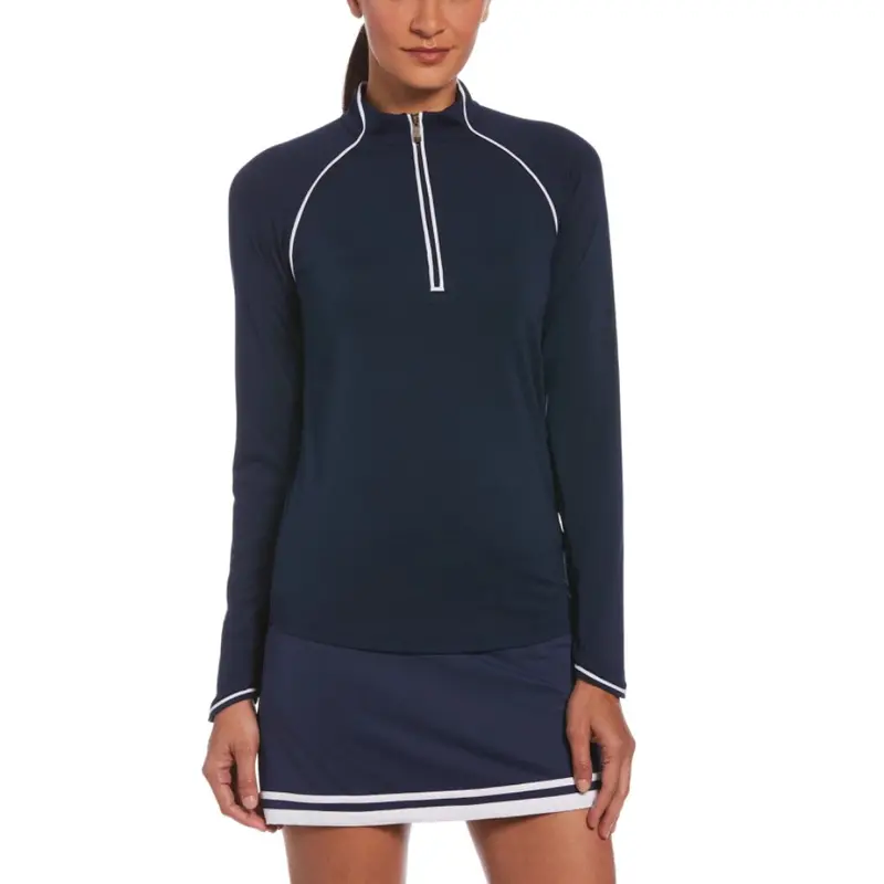 Original Penguin Women'S Long-Sleeve Sun-Protective Golf Top – Black Iris (Navy), $80 1