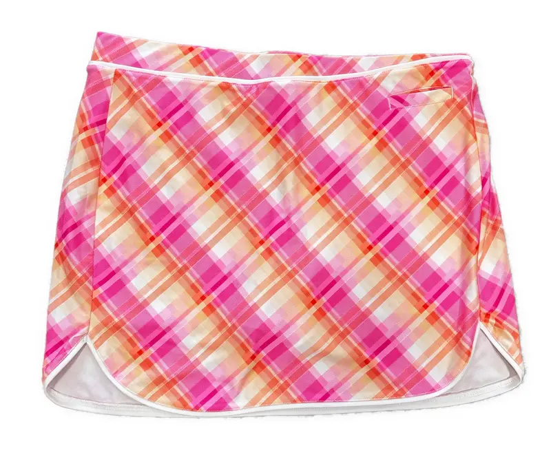 Pebble Beach Plaid-Print Golf Skort – Orange And Pink, Size Xl 1