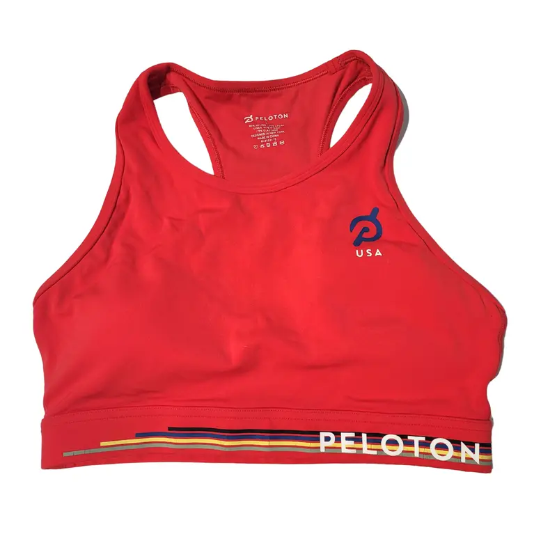 Peloton Red 'Usa' Graphic Sports Bra – Athletic Support Top 1