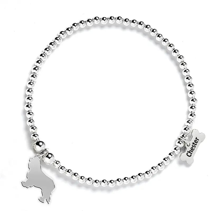 Personalised Cavalier King Charles Spaniel Dog Silhouette Ball Bead Bracelet – Sterling Silver 1