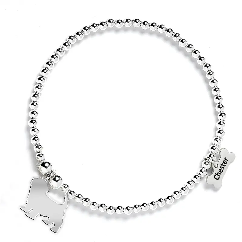 Personalised Havanese Dog Silhouette Ball Bead Bracelet – Sterling Silver 1