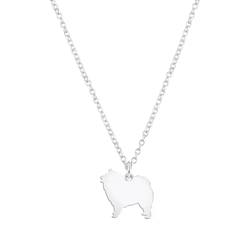 Personalised Keeshond Dog Silhouette Pendant Necklace – Sterling Silver 1