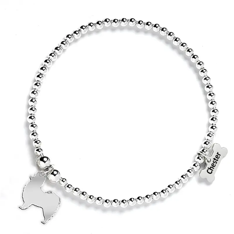 Personalised Papillon Silver Beaded Bracelet With Silhouette Charm 1