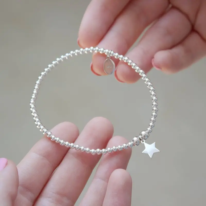 Personalised Star Charm Sterling Silver Bracelet 1