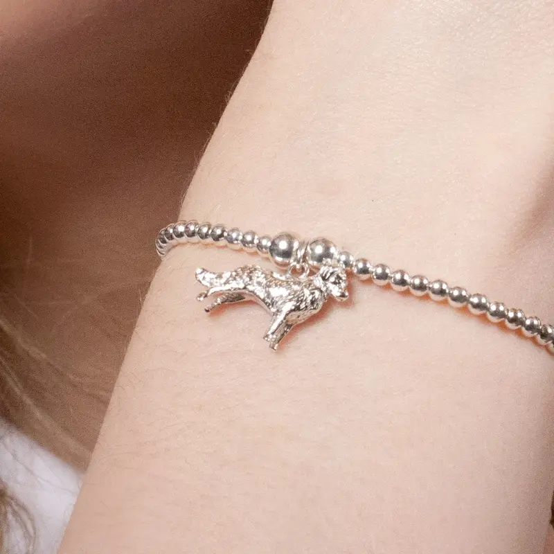 Personalized Golden Retriever Beaded Bracelet In Sterling Silver 1
