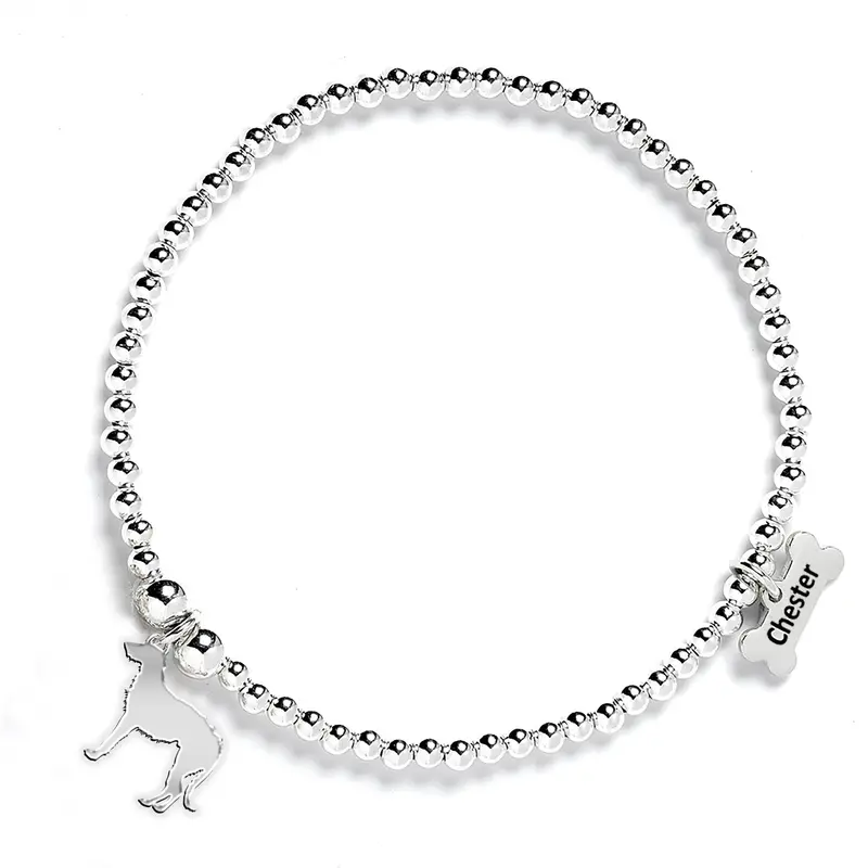 Personalized Irish Wolfhound Ball Bead Bracelet – Sterling Silver 1