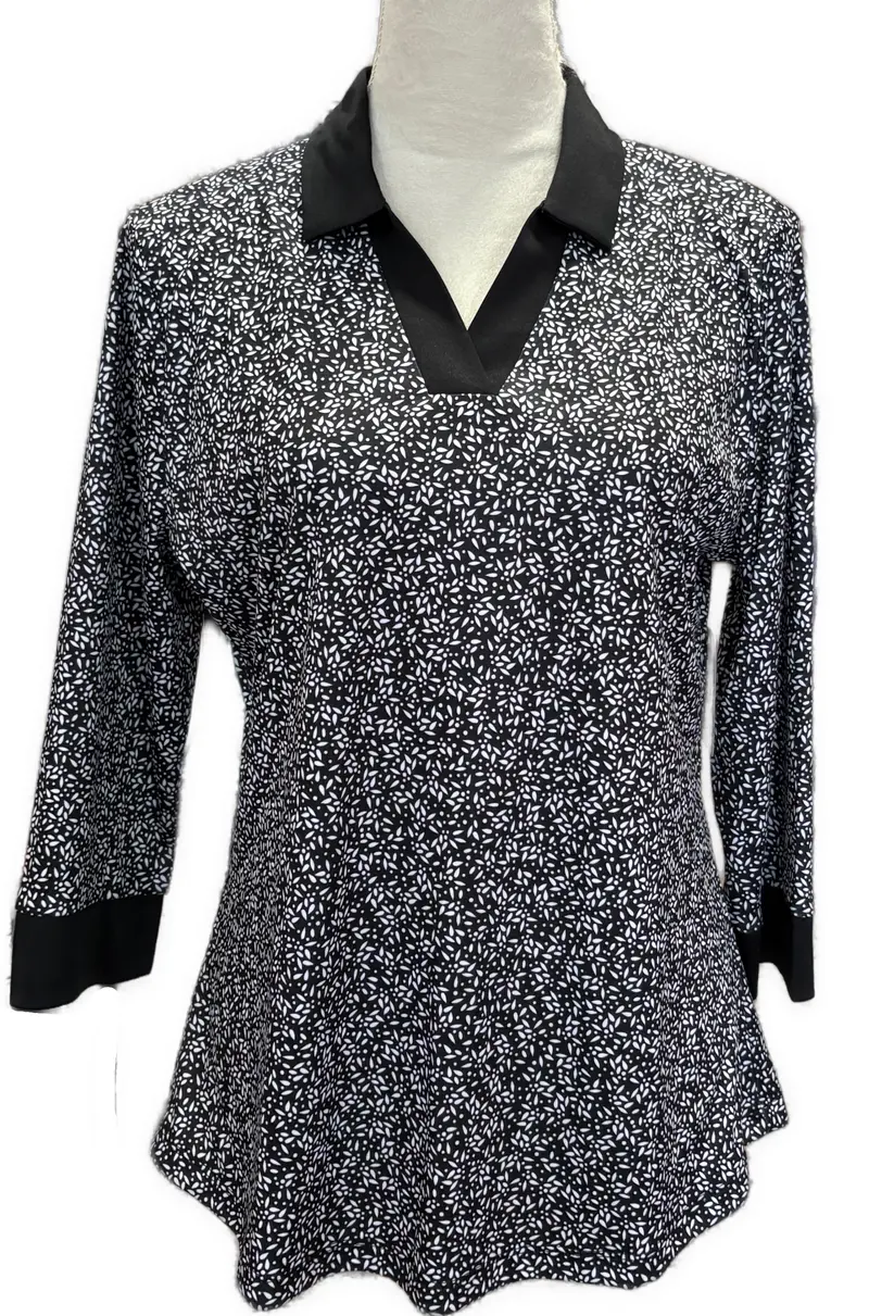 Pga Tour Women'S Black-And-White Floral 3/4-Sleeve Golf Top – Size L 1