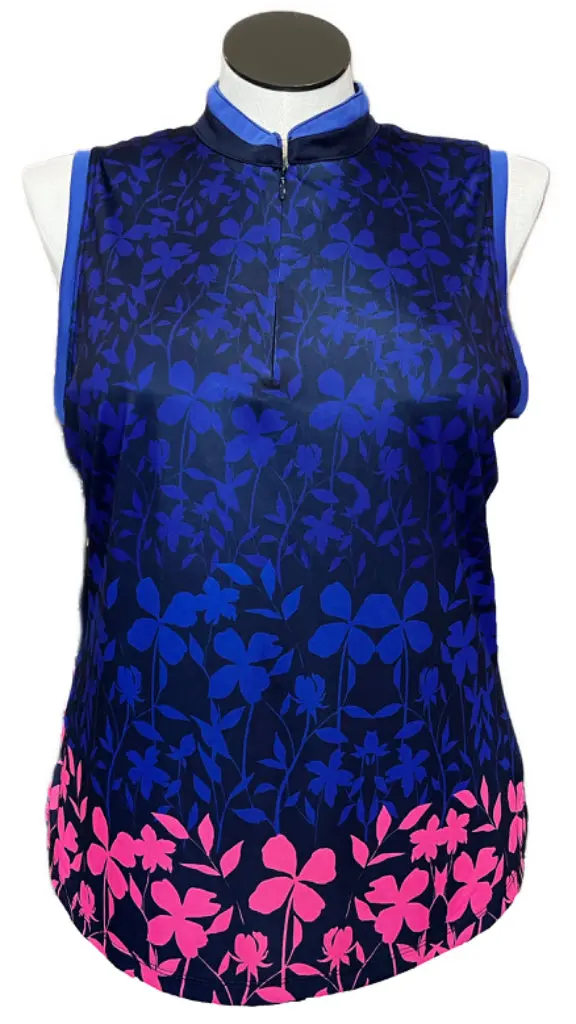 Pga Tour Zip Mock Neck Sleeveless Golf Top – Navy Print (Size Xl) 1