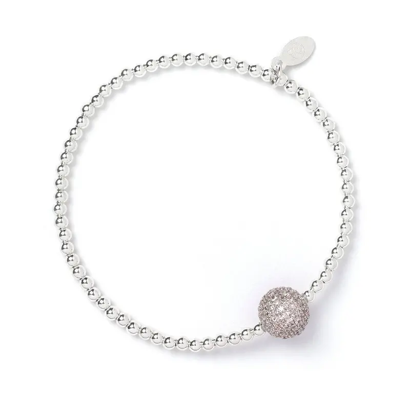 Pink Crystal Accent Bracelet – Sterling Silver Ball Beads 1