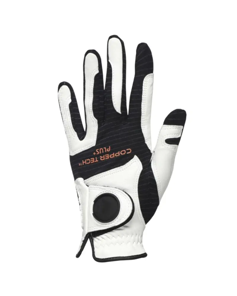 Premium Kangaroo Leather Copper Tech Golf Glove – White/Black 1