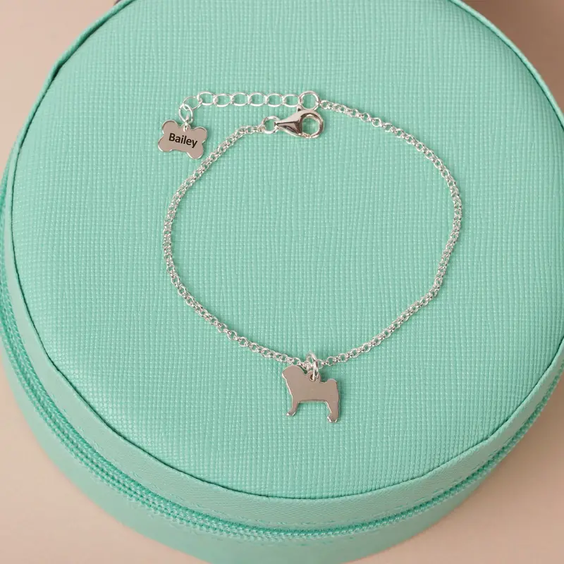 Pug Outline Bracelet – Personalised Sterling Silver Chain Jewelry 1