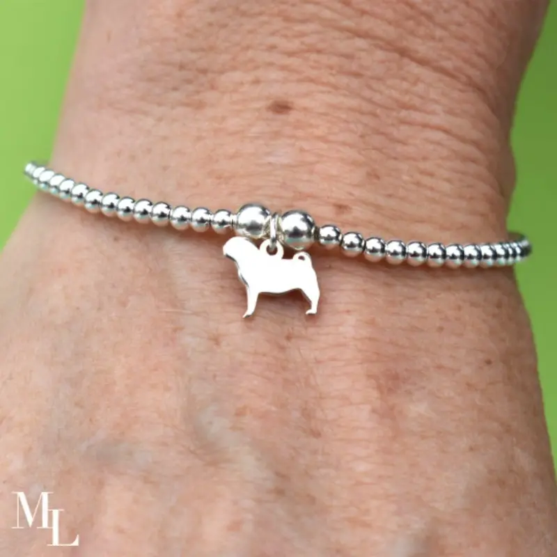 Pug Silhouette Bracelet – Whimsical Silver Animal Jewelry 1