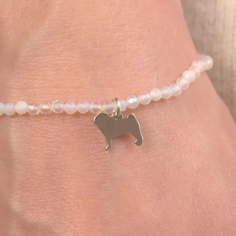 Pug Silhouette Bracelet With Glittering Crystals – Personalised Option 1