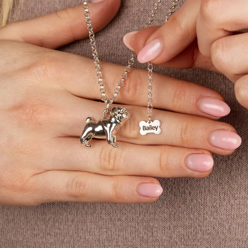 Pug Silver Necklace - Charming Oversized Breed-Themed Pendant 1
