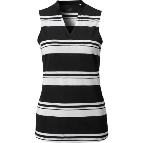 Puma Cloudspun Black-And-White V-Neck Mini Mock Golf Top – Size M 1