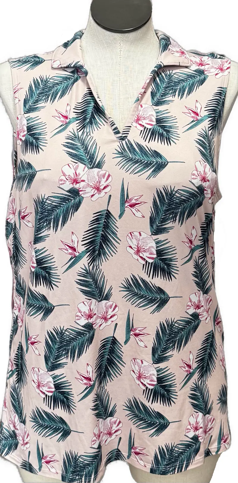 Puma Light Pink Tropical Print Sleeveless Women'S Golf Top – Size Xl 1