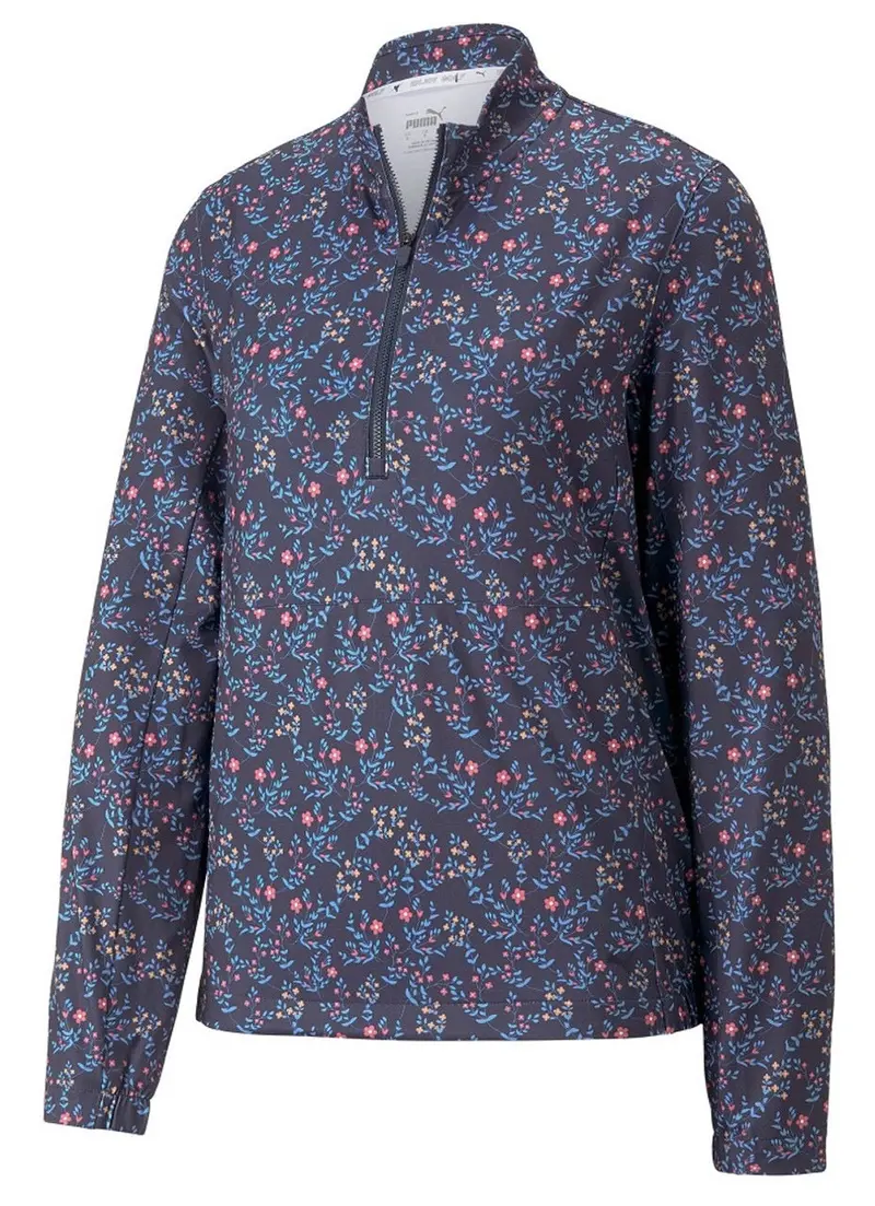 Puma Women'S Cloudspun Micro Floral 1/4-Zip Golf Pullover – Navy, Size S 1