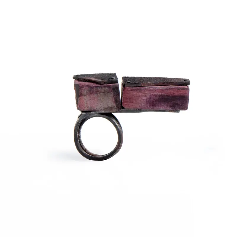 Purple Heart & Shibuichi Alloy Adjustable Ring 1