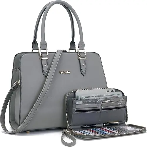 Qiyuer 2-Piece Work Bag Set – Structured Top-Handle Satchel & Slim Clutch In Premium Faux Leather 1
