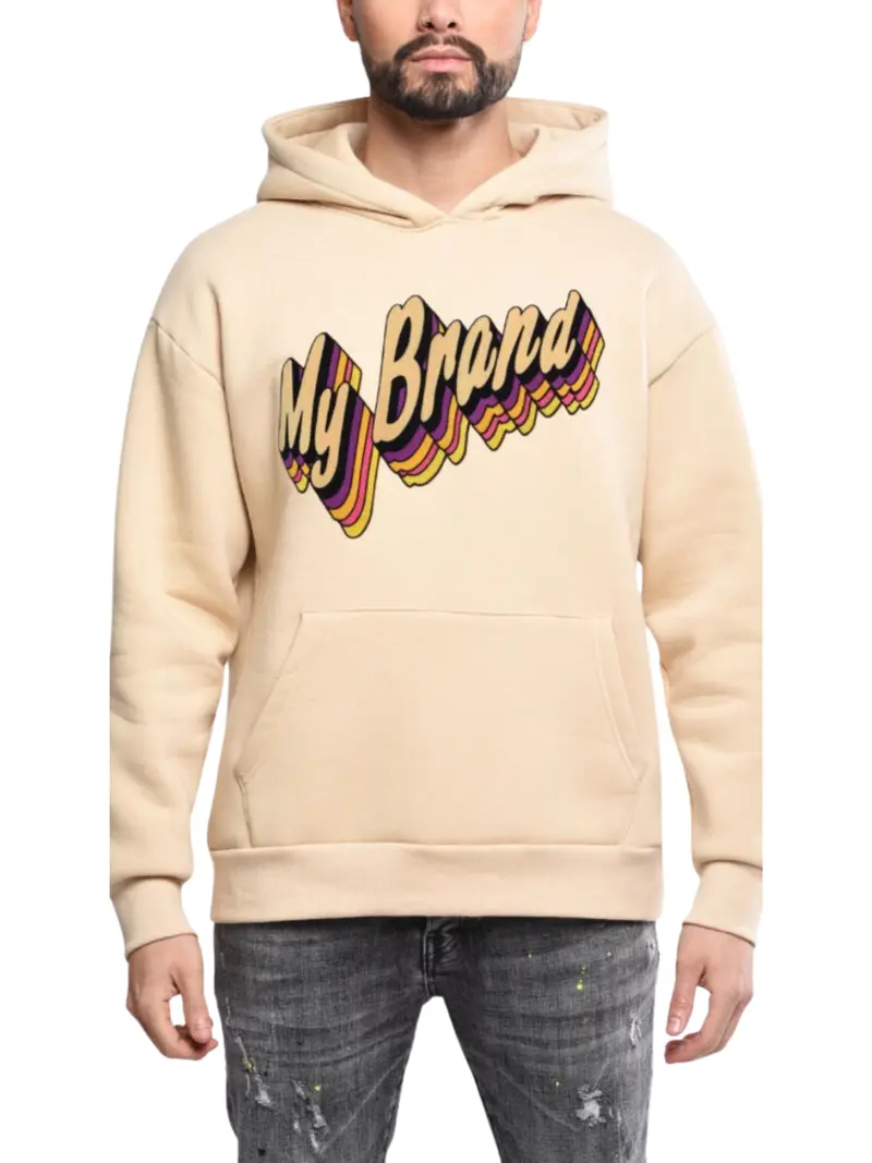 Rainbow Branding Oversized Hoodie In Camel 1