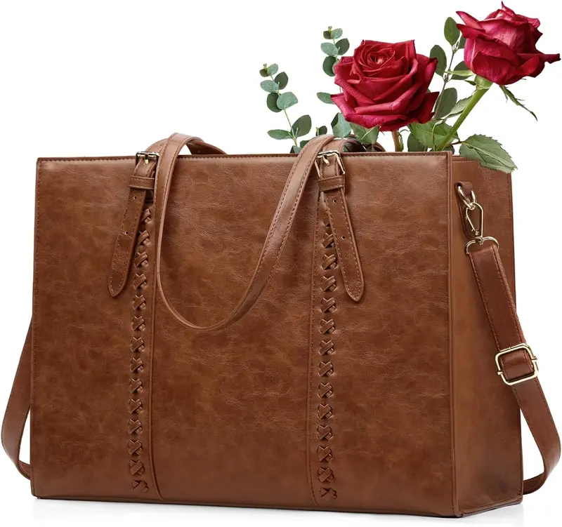 Rainsmore Lightweight 15.6" Pu Leather Laptop Tote Bag 1