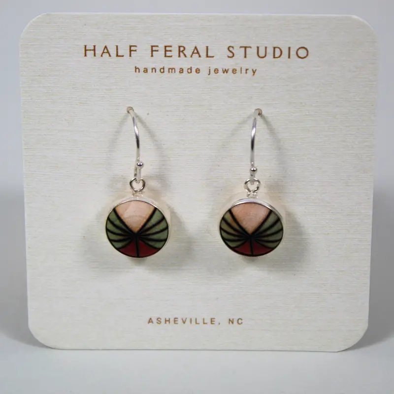 Red And Gray Radiating Ray Dangle Earrings 1