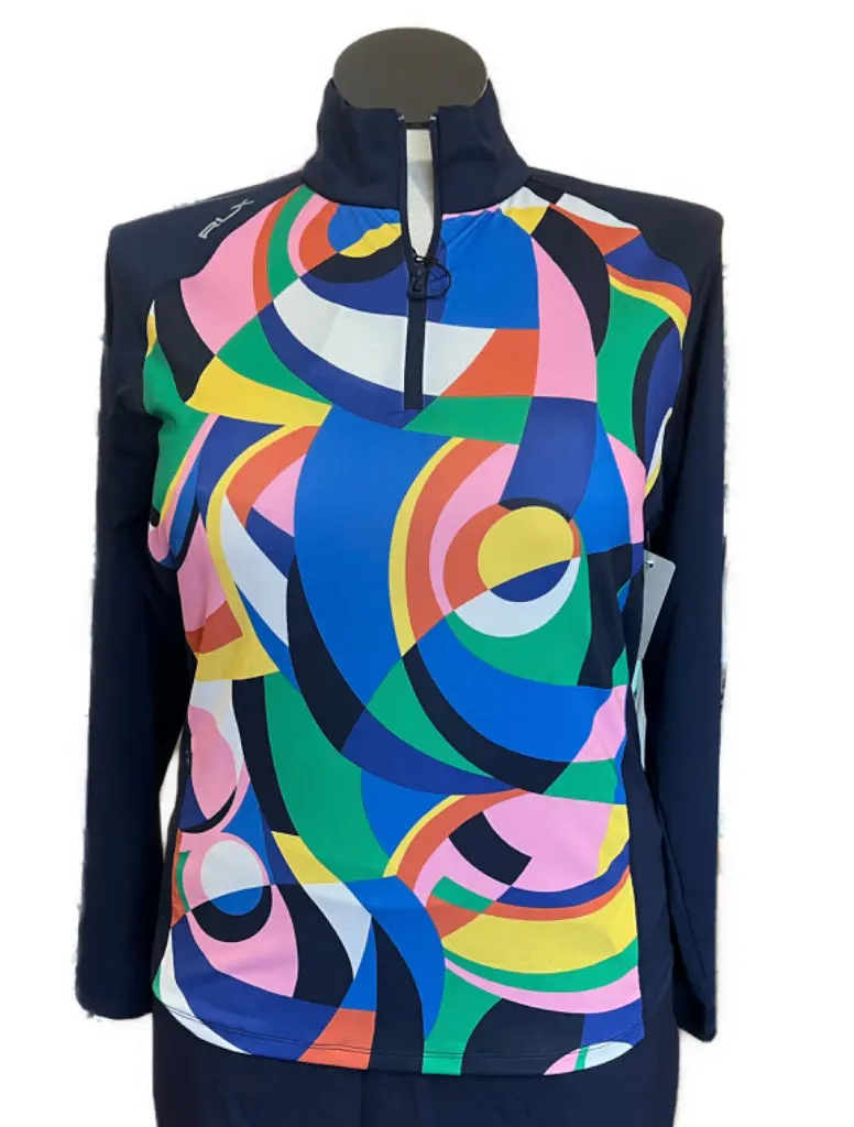 Rlx By Ralph Lauren Navy Abstract-Print Zip Pullover – Size L 1