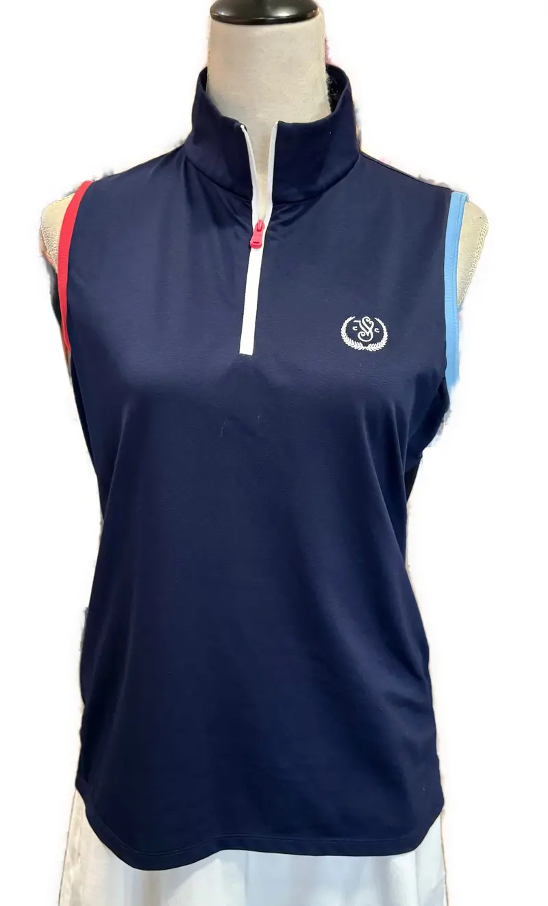Rlx Navy Sleeveless Golf Polo – Contrast Trim & Signature Logo, Size L 1