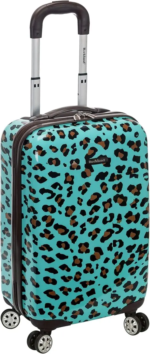 Rockland Safari 20-Inch Carry-On Luggage – Blue Leopard-Print Hardside Spinner Suitcase For Short Trips 1