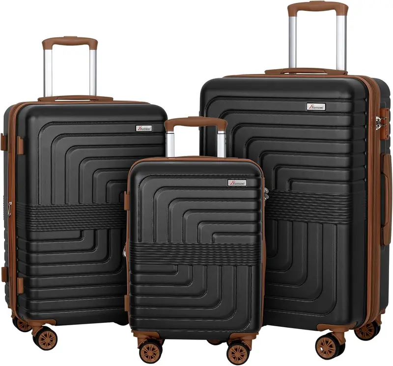 Romswi 3-Piece Expandable Pc+Abs Hardside Luggage Set (Black) 1