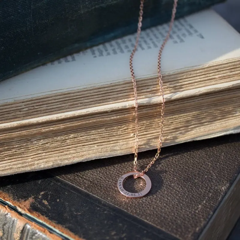 Rose Gold Personalised Ring Necklace – Minimalist Single Band Design 1